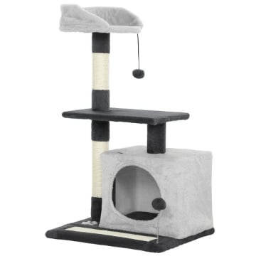 ALBERO TIRAGRAFFI PER GATTI ALTO 85 CM CON CASETTA, LETTINO, PALI E TAPPETINO TIRAGRAFFI, GRIGIO