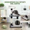 ALBERO TIRAGRAFFI PER GATTI ALTO 85 CM CON CASETTA, LETTINO, PALI E TAPPETINO TIRAGRAFFI, GRIGIO