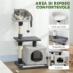 ALBERO TIRAGRAFFI PER GATTI ALTO 85 CM CON CASETTA, LETTINO, PALI E TAPPETINO TIRAGRAFFI, GRIGIO