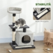 ALBERO TIRAGRAFFI PER GATTI ALTO 85 CM CON CASETTA, LETTINO, PALI E TAPPETINO TIRAGRAFFI, GRIGIO