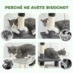 ALBERO TIRAGRAFFI PER GATTI ALTO 85 CM CON CASETTA, LETTINO, PALI E TAPPETINO TIRAGRAFFI, GRIGIO
