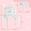 TAVOLO DA TRUCCO PER BAMBINI CON SGABELLO E TRIPLO SPECCHIO, IN LEGNO E ACRILICO, 63X40X85.5 CM, BIANCO