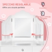 TAVOLO DA TRUCCO PER BAMBINI CON SGABELLO E TRIPLO SPECCHIO, IN LEGNO E ACRILICO, 63X40X85.5 CM, BIANCO