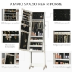 ARMADIETTO PORTAGIOIELLI CON SPECCHIO, SERRATURA E ORGANIZER PER ANELLI, COLLANE E ORECCHINI, BIANCO