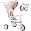 TRICICLO PER BAMBINI 5 IN 1 CON MANIGLIONE DI SPINTA E COPERTURA RIMOVIBILE, 96.5X49X101 CM, ROSA
