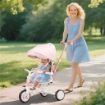 TRICICLO PER BAMBINI 5 IN 1 CON MANIGLIONE DI SPINTA E COPERTURA RIMOVIBILE, 96.5X49X101 CM, ROSA