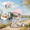 TRICICLO PER BAMBINI 5 IN 1 CON MANIGLIONE DI SPINTA E COPERTURA RIMOVIBILE, 96.5X49X101 CM, ROSA