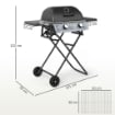 BARBECUE A GAS PORTATILE CON 2 BRUCIATORI E 2 TAVOLINI, COPERCHIO CON TERMOMETRO E RUOTE, NERO