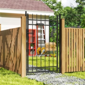 CANCELLO GIARDINO A 2 PALETTI CON MANIGLIA LUCCHETTO E 3 CHIAVI IN ACCIAIO ZINCATO 105X204 CM NERO
