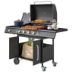 BARBECUE A GAS CON FORNELLO LATERALE TAVOLINO E ARMADIETTO IN ACCIAIO E PP 129.5X56X110 CM NERO