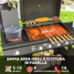 BARBECUE A GAS CON FORNELLO LATERALE TAVOLINO E ARMADIETTO IN ACCIAIO E PP 129.5X56X110 CM NERO