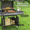 BARBECUE A GAS CON FORNELLO LATERALE TAVOLINO E ARMADIETTO IN ACCIAIO E PP 129.5X56X110 CM NERO