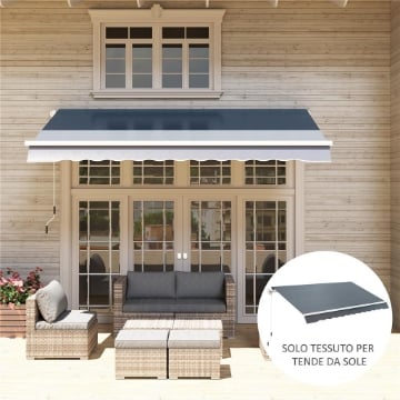 TELO DI RICAMBIO TENDA PARASOLE RETRATTILE 3X2.5M IN POLIESTERE ANTI UV 50+, GIARDINO, GRIGIO