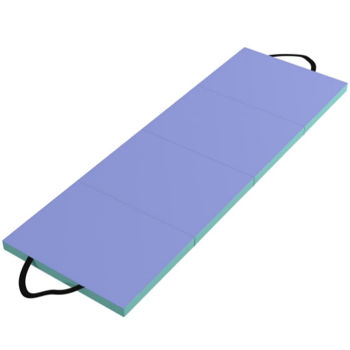 TAPPETO FITNESS PIEGHEVOLE E IMBOTTITO CON 2 MANIGLIE, IN PLASTICA ED EPE, 180X60X5 CM, VERDE E VIOLA