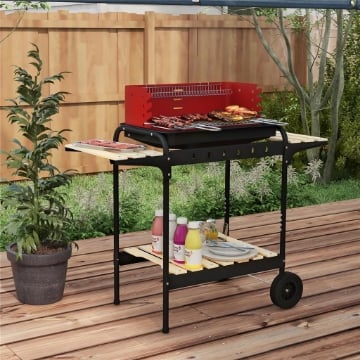 BARBECUE A CARBONELLA CON GRIGLIA REGOLABILE E 3 RIPIANI IN METALLO LEGNO 103X47X95 CM ROSSO