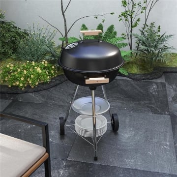 BARBECUE A CARBONELLA CON GRIGLIA IN ACCIAIO COPERCHIO E PRESE D'ARIA E RUOTE NERO 48X56PX94 CM 