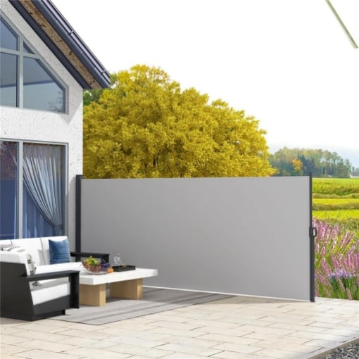 TENDA LATERALE RETRATTILE 400X160 CM CON MANIGLIA IN METALLO ALLUMINIO E POLIESTERE GRIGIO CHIARO