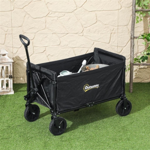 CARRELLO DA GIARDINO DA 120L PIEGHEVOLE CON PANNELLO APRIBILE IN ACCIAIO  90X48X62 CM NERO
