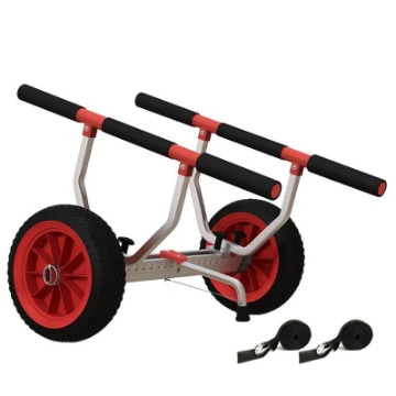 CARRELLO PER KAYAK E SUP CON LARGHEZZA REGOLABILE IN ALLUMINIO RUOTE Ø 25 CM MAX 100 KG NERO E ROSSO 