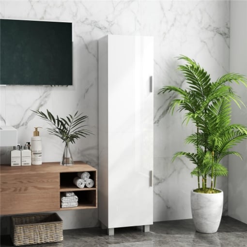 COLONNA BAGNO MODERNA CON 2 ARMADIETTI E RIPIANI REGOLABILI, 40X30X167.5 CM, BIANCO