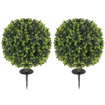 SET 2 PIANTE ARTIFICIALI DI BOSSO DA 40 CM CON PICCHETTO INTEGRATO PER INTERNO ED ESTERNO, VERDE