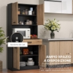 CREDENZA CUCINA IN LEGNO CON 2 ARMADIETTI A 2 ANTE E CASSETTO, 80X40X180 CM, NERO E COLOR LEGNO