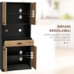 CREDENZA CUCINA IN LEGNO CON 2 ARMADIETTI A 2 ANTE E CASSETTO, 80X40X180 CM, NERO E COLOR LEGNO