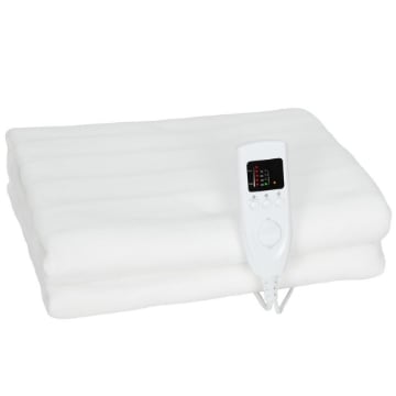 COPERTA ELETTRICA 160X140 CM CON 5 LIVELLI DI CALORE E 2 ZONE DI CONTROLLO INDIPENDENTI, IN POLIESTERE BIANCO