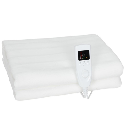 COPERTA ELETTRICA 160X140 CM CON 5 LIVELLI DI CALORE E 2 ZONE DI CONTROLLO INDIPENDENTI, IN POLIESTERE BIANCO