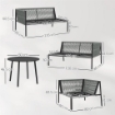 SALOTTO DA GIARDINO IN RATTAN CON DIVANO ANGOLARE MODULABILE TAVOLINO DA CAFFÈ E CUSCINI GRIGIO
