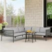 SALOTTO DA GIARDINO IN RATTAN CON DIVANO ANGOLARE MODULABILE TAVOLINO DA CAFFÈ E CUSCINI GRIGIO