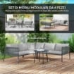 SALOTTO DA GIARDINO IN RATTAN CON DIVANO ANGOLARE MODULABILE TAVOLINO DA CAFFÈ E CUSCINI GRIGIO
