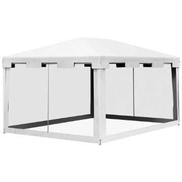 GAZEBO DA GIARDINO 4X3 M PIEGHEVOLE CON ZANZARIERA E 2 INGRESSI, IN METALLO E PE, BIANCO E NERO