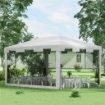 GAZEBO DA GIARDINO 4X3 M PIEGHEVOLE CON ZANZARIERA E 2 INGRESSI, IN METALLO E PE, BIANCO E NERO