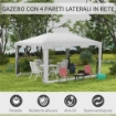 GAZEBO DA GIARDINO 4X3 M PIEGHEVOLE CON ZANZARIERA E 2 INGRESSI, IN METALLO E PE, BIANCO E NERO