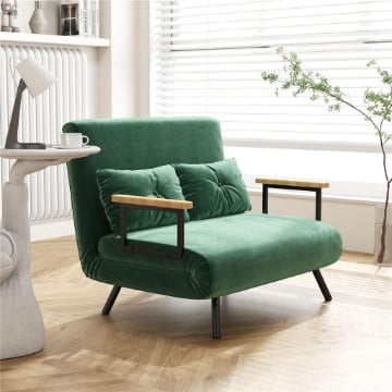 DIVANO LETTO 3 IN 1 IN TESSUTO EFFETTO VELLUTO CON SCHIENALE REGOLABILE E 2 CUSCINI 102X73X81 CM VERDE