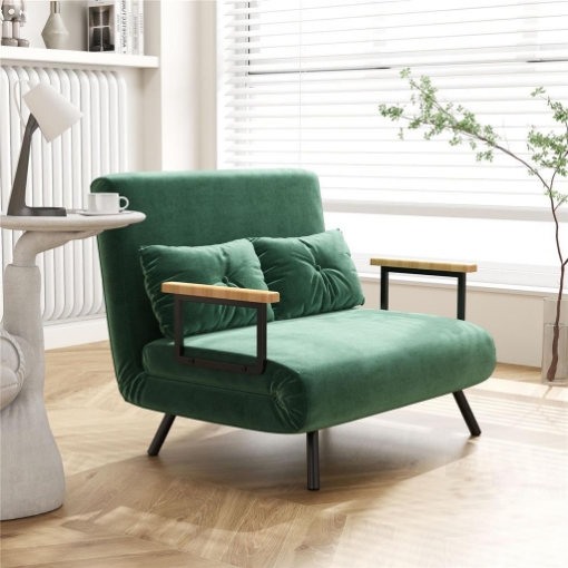 DIVANO LETTO 3 IN 1 IN TESSUTO EFFETTO VELLUTO CON SCHIENALE REGOLABILE E 2 CUSCINI 102X73X81 CM VERDE