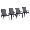 SEDIE DA GIARDINO SET 4 PEZZI CON BRACCIOLI IN METALLO E TESSUTO TRASPIRANTE 70X54X90 CM NERO