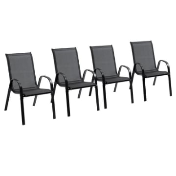 SEDIE DA GIARDINO SET 4 PEZZI CON BRACCIOLI IN METALLO E TESSUTO TRASPIRANTE 70X54X90 CM NERO