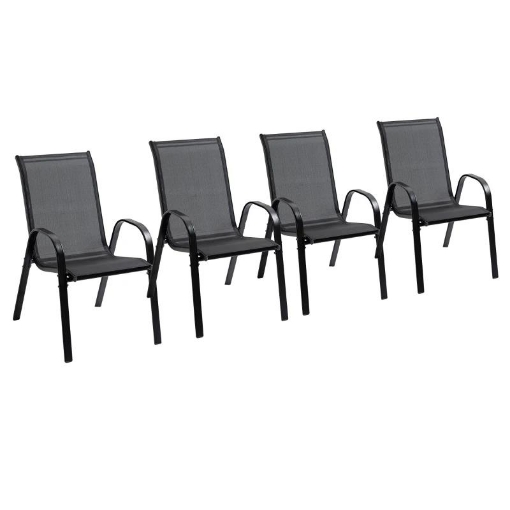 SEDIE DA GIARDINO SET 4 PEZZI CON BRACCIOLI IN METALLO E TESSUTO TRASPIRANTE 70X54X90 CM NERO