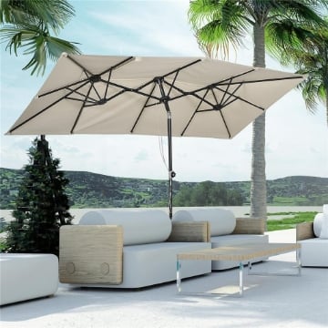 OMBRELLONE DOPPIO INCLINABILE E REGOLABILE CON CORDICELLA IN POLIESTERE E METALLO 150X295X170-214 CM CREMA