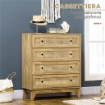 CASSETTIERA CON 4 CASSETTI E INSERTI IN RATTAN STILE BOHO, 80X35X95 CM, LEGNO NATURALE