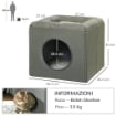 CASETTA PER GATTI A 2 LIVELLI CON CUSCINO IN PELUCHE, IN LEGNO, POLIESTERE E PLASTICA, 36.5X36.5X33 CM, VERDE