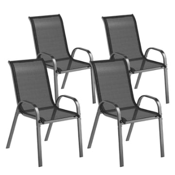 SET 4 SEDIE DA GIARDINO IMPILABILI IN ACCIAIO E TESSUTO A RETE TRASPIRANTE 54X71X93 CM NERO