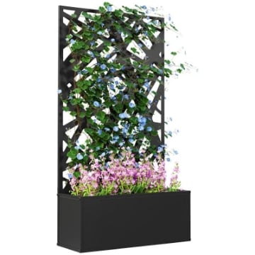 FIORIERA RIALZATA CON SPALLIERA DECORATIVA PER RAMPICANTI DA TERRA E PARETE 61X23X113 CM NERO