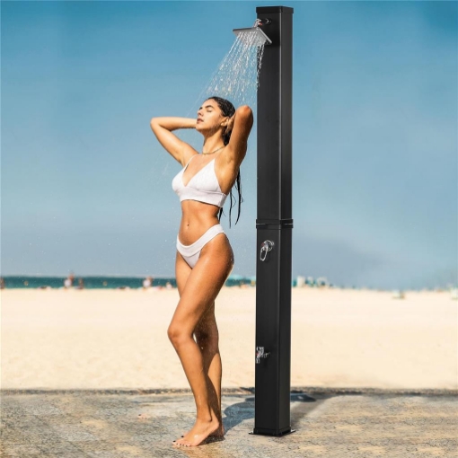 DOCCIA SOLARE DA GIARDINO 40L E TEMPERATURA 60°C  SOFFIONE GIREVOLE E RUBINETTO PER PIEDI NERO