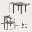 SET DA GIARDINO CON TAVOLO ALLUNGABILE E 6 SEDIE IMPILABILI CON CUSCINI GRIGIO