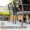 SET DA GIARDINO CON TAVOLO ALLUNGABILE E 6 SEDIE IMPILABILI CON CUSCINI GRIGIO