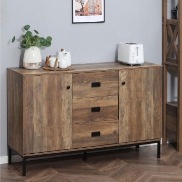 CREDENZA MODERNA CON 2 ARMADIETTI A 2 ANTE E 3 CASSETTI 120X39.5X77 CM MARRONE
