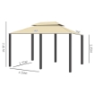 GAZEBO DA GIARDINO 3X4 M CON TENDE E TETTO A 2 LIVELLI BIANCO CREMA